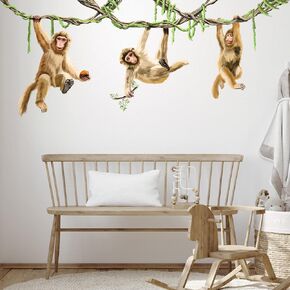 78.7'' x 32'' Large Monkeys Hanging on Vines Wall Decal Nursery Macaque Animal Wall Sticker Removable Peel and Stick Wall Art Decor for Kids Baby Classroom Preschool Living Room Bedroom School