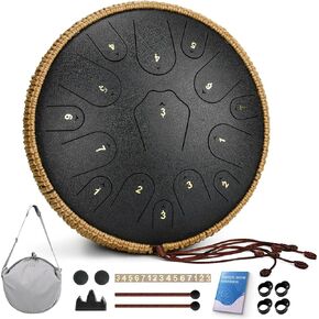 Steel Tongue Drum-QingShi 15 Notes 14 Inch Steel Drum Instrument for Adults, Steel Handpan Drums with Handpan Drum Mallet, Music Book and Carry Bag, C Major (Navy Blue)