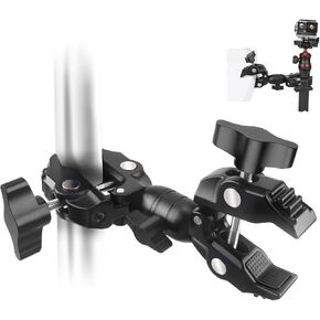 Super Clamp Double Camera Clamp, Super Clamp Camera Clamp Mount 360°Rotation Ball Head, Crab Plier Clip Bracket with Ballhead for Umbrella, Tripod, Light Stand, Photography Reflector
