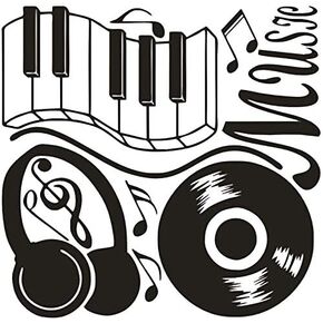 DNVEN Music Notes Wall Decals Keyboard Headphone Guitar Record Wall Stickers Quotes Vinyl Decors Arts Stickers for Couple Rooms Kids Rooms Bedrooms Music Rooms 28 inches x 24 inches