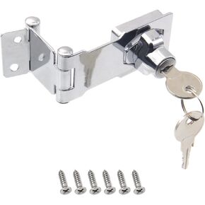 KIBBEH 1 Pack Door Lock Hasp Latchs, Collapsible Solid 304 Stainless Steel File Cabinet Lock Desk Drawer Lock, for 90 Degree and 180 Degree Drawers, Dabinets, Doors, Flip Barn Door (Universal Key)