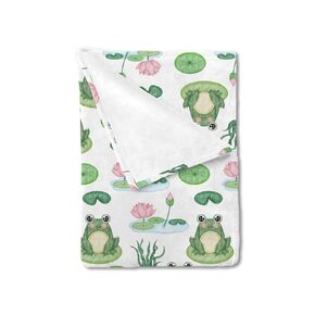 Cartoon Frogs Flower Leaves Pond Baby Blanket for Boy Girl Water Lilies Lake Flannel Receiving Blankets Soft Swaddle Blankets Newborn Toddler Nursery Bed Blanket for Crib Stroller Playmat 30x40