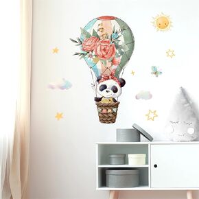 Cute Baby Panda Flower Hot Air Balloon Wall Stickers, sacinora Sun and Star Cartoon Animal Wall Decals Removable Vinyl Peel and Stick for Kids Baby Nursery Bedroom Kindergarten Art Decorations
