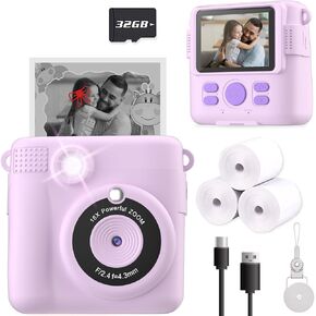 Kids Camera Instant Print, Christmas Birthday Gifts for Kids Age 3-12, Selfie Digital Camera with 1080P Videos,Toddler Portable Travel Camera Toy for 4 5 6 7 8 9 Year Old Boys Black