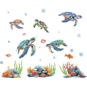 SUPERDANT Sea Turtle Wall Stickers Undersea Plant Wall Decals Cute Sea Animals Wall Sticker PVC Decor DIY Art Wall Decors Mural for Kids Bedroom Toddler Room Baby Nursery Bathroom