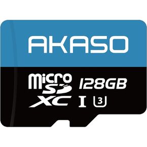 AKASO 128GB microSDXC U3 Memory Card with Adapter - Up to 100MB/s, UHS-I C10, U3, Full HD, 4K UHD, MicroSD Card in Kuwait