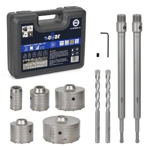 Sollar 11PCS Concrete Hole Saw Kit with 300mm SDS Plus & MAX Shank and 2 Drill Bits,YG9 Tungsten Carbide Tip and Harden High Carbon Steel Body Plus for Concrete Stone Wall,Kit Size 40 65 80 100 125mm