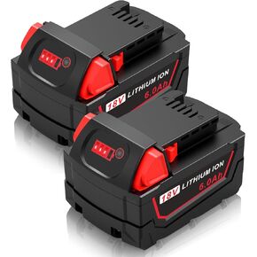 2Pack 6.0Ah Replace for 18V M18 Battery Replacement for Milwauke M18 Battery 48-11-1850 48-11-1840 48-11-1890 48-11-1815 M18 M18B Cordless Tools Lithium-Ion Battery
