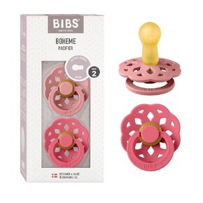 لهايات BIBS - مجموعة بوهيم | لهاية أطفال خالية من مادة BPA | صنع في الدنمارك | مجموعة من 2 لهايات فاخرة بلون الفانيليا/الخوخ | الحجم 0-6 أشهر