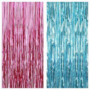 KatchOn, Large Pink and Blue Foil Fringe - 6.4x8 Feet, Pack of 2 | Girl or Boy Gender Reveal Decorations | Pink and Blue Fringe, Boy or Girl Backdrop | Gender Reveal Backdrop for Gender Reveal D√©cor