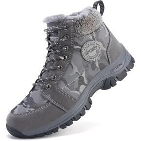 Qiucdzi Mens Winter Snow Boots Warm Fur Lined Anti-Slip Ankle Booties Outdoor Walking Shoes Non-Slip Trekking Hiking Shoes