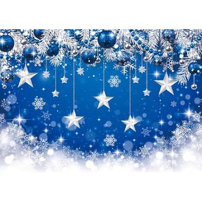 LYCGS 10x8ft Blue Christmas Backdrop Merry Xmas Backdrop Winter Snowflake Photography Background Winter Birthday Party Baby Shower Backdrop X-321