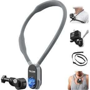 TELESIN S2 Plus Neck Mount Magnetic Quick Release with Fixing Chest Strap, Necklace Lanyard Strap Holder for GoPro 13 12 11 10 9 8 Max Insta360 X3 X4 GO3 Ace DJI Osmo Action 3 4 5 Pro Accessory