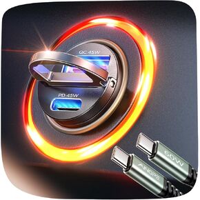 AINOPE 90W USB C Car Charger Super Fast Charging, Fast Car Charger with Nylon Type C Cable Mini Cigarette Lighter USB Charger for iPhone 16 Pro Max 15 Plus 14 Samsung S24 Ultra,Piexl 7 iPad, Purple