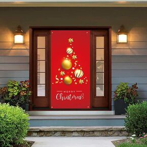 Xmas Door Cover Christmas Front Door Decoration 3 x 6.6ft Snow Ball Christmas Door Cover Decoration Hanging Banner Christmas Background Banner for Home Front Door Holiday Christmas Decoration