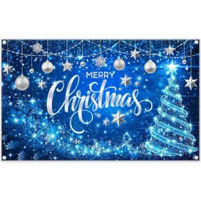 72x43inch Blue Merry Christmas Backdrop Glitter Bokeh Sparkle Snowflake Photography Background Xmas Party Decoration Photo Banner Booth Tapestry