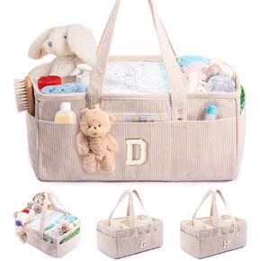 SFYBYHEART Initial Personalized Baby Diaper Caddy Organizer, Baby Storage Basket for Diapers and Baby Wipes, Shower Gfit for Baby, Nursery Diaper Organizer, Portable Baby Organizers and Storage