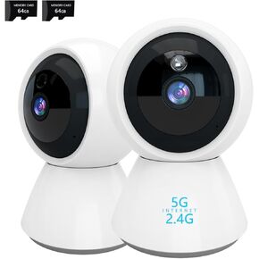 4MP Indoor Security Camera Pet with Phone App 2K 5GHz & 2.4GHz 360°Wireless WiFi Cameras for Baby/Elder/Dog/Pet Motion Detection Audible Alarm Easy Installation Compatible Alexa 1Pcs 64GB SD (2pcs)