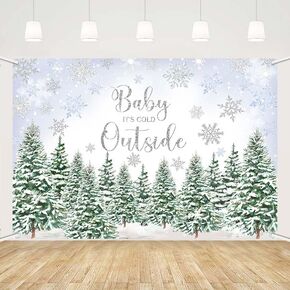 MEHOFOND 7x5ft Winter Baby Shower Backdrop for Girl Baby It's Cold Outside Pink Snowflake Pine Tree Photography Background Our Little Snowflake Is on the Way Party Banner Decorations Photo Booth Props