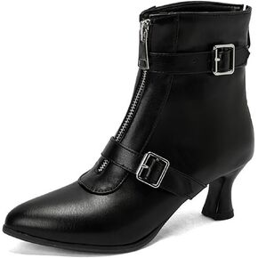 Women's Kitten Heel Ankle Booties,Fashion Metal Buckle Pointed Toe Zippers High Heel Booties Fur Lining Autumn Winter Dress Working Party Western Cowboy Short Boots