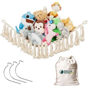 Macrame Stuffed Animal Hammock Corner Large - Easy Install, No Anchor Needed, Hanging Stuffed Animal Storage Net, Gift Bag - Bed and Breaknest