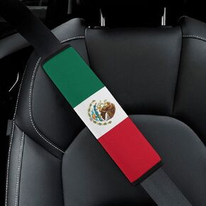 Bagea-Ka 2 Pack Car Seat Belt Pad Cover Mexico Flag Pattern for Adults Kids, Universal Soft Safety Belt Shoulder Strap Cushion Protector for Backpack Bag Straps Cover
