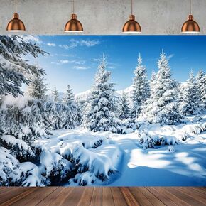 7x5ft Winter Snow Forest Backdrop Christmas Wintry Scene Photography Background Xma New Year Event Party Decorations Banner Holiday Photo Background ZW-022
