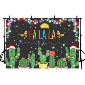 MEHOFOND 7x5ft Mexican Christmas Photography Backdrop Fiesta Cactus Birthday Party Photo Booth Background Falala Fiesta Banner Snowflake Glitter Stars Decoration Supplies