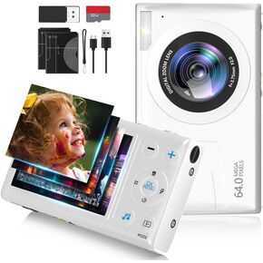 64MP Digital Camera for Kids,18X Zoom Cameras for Photography,4K Vlogging Cameras for YouTube,Toddle Camera with Autofocusc,Compact Kid Camera for Teen Boys Girls Lanyard,32GB,2 Batteries