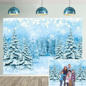 Winter Forest Backdrop North Pole Photography Background Winter Wonderland Snowflake Pine Tree Fairytale Forest Banner for Christmas Family Holiday Party Decoration Supplies (82x59 inch (7x5FT))
