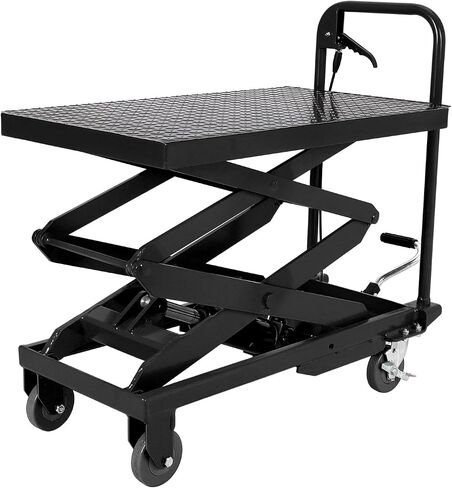 Garvee Hydraulic Lift Table Cart, 500lbs Capacity 28.4" Lifting Height, Manual Single Scissor Lift Table with Non-Slip Pad, Elevating Hydraulic Cart for Material Handling and Transportation, Yellow in Saudi Arabia