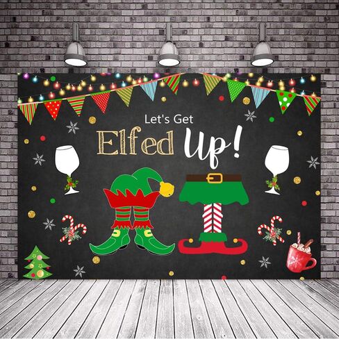 Avezano Let's Get Elfed Up خلفية سترة قبيحة زينة حفلة عيد الميلاد عيد الميلاد الشتاء للأطفال البالغين عطلة التصوير الفوتوغرافي خلفية كشك الصور استوديو الدعامة in Saudi Arabia