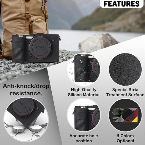 Camera Case for Sony A7C Alpha 7C- Protective Silicone DSLR Skin Cover, Detachable Cage, Shockproof, Dustproof (Black) in Kuwait