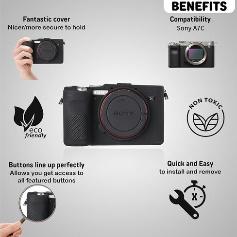 Camera Case for Sony A7C Alpha 7C- Protective Silicone DSLR Skin Cover, Detachable Cage, Shockproof, Dustproof (Black) in Kuwait