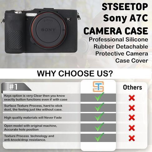 Camera Case for Sony A7C Alpha 7C- Protective Silicone DSLR Skin Cover, Detachable Cage, Shockproof, Dustproof (Black) in Kuwait
