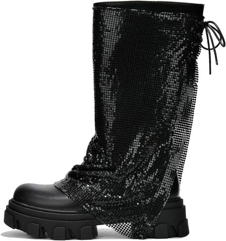 Bonika Rhinestone Mesh Chunky Lug Sole Boots (Bonika) in Saudi Arabia