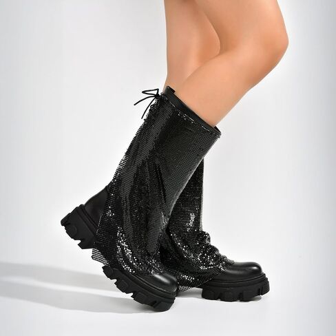 Bonika Rhinestone Mesh Chunky Lug Sole Boots (Bonika) in Saudi Arabia