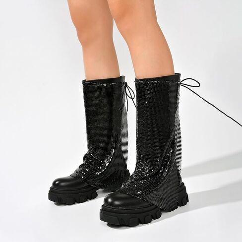 Bonika Rhinestone Mesh Chunky Lug Sole Boots (Bonika) in Saudi Arabia