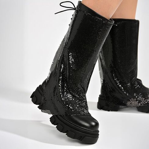 Bonika Rhinestone Mesh Chunky Lug Sole Boots (Bonika) in Saudi Arabia
