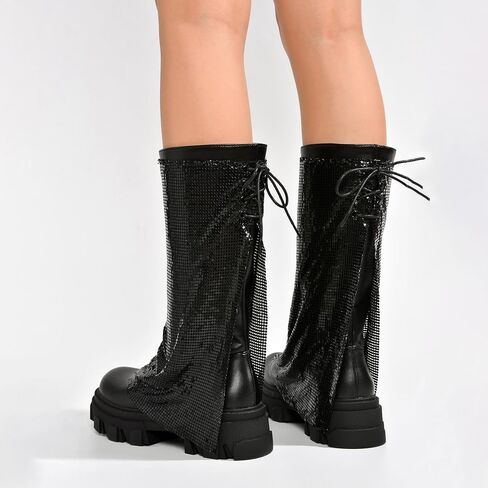 Bonika Rhinestone Mesh Chunky Lug Sole Boots (Bonika) in Saudi Arabia
