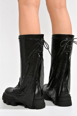 Bonika Rhinestone Mesh Chunky Lug Sole Boots (Bonika) in Saudi Arabia