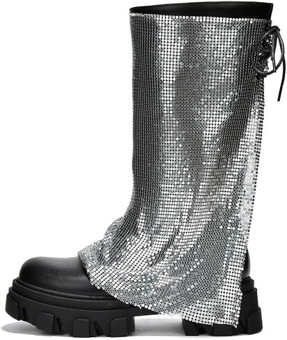 Bonika Rhinestone Mesh Chunky Lug Sole Boots (Bonika) in Saudi Arabia