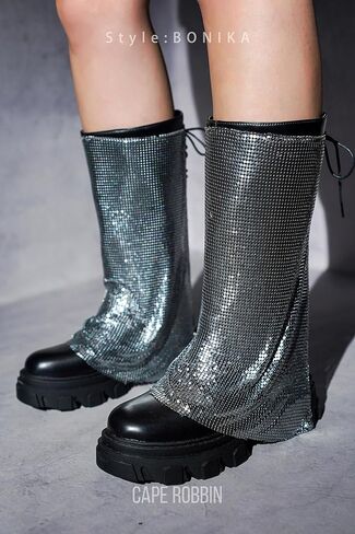 Bonika Rhinestone Mesh Chunky Lug Sole Boots (Bonika) in Saudi Arabia