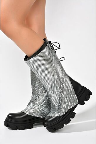 Bonika Rhinestone Mesh Chunky Lug Sole Boots (Bonika) in Saudi Arabia