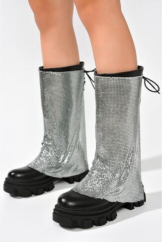 Bonika Rhinestone Mesh Chunky Lug Sole Boots (Bonika) in Saudi Arabia