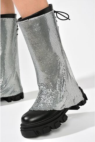 Bonika Rhinestone Mesh Chunky Lug Sole Boots (Bonika) in Saudi Arabia