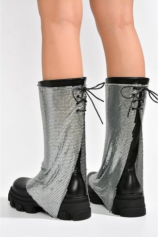 Bonika Rhinestone Mesh Chunky Lug Sole Boots (Bonika) in Saudi Arabia