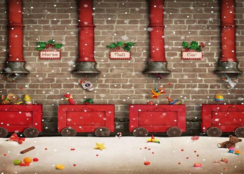 BELECO 7x5ft Fabric Santa Claus Workshop Backdrop Santa's Work Shop Red Train Gifts Rustic Brick Wall Snowflakes Winter Scene Background Winter Wonderland Christmas Party Decorations Photo Props in Kuwait