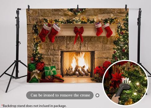82.7"x59" Christmas Fireplace Backdrop, Fireplace Banner Background Merry Christmas Party Photoshoot Decor Xmas Winter Holiday Photography Photo Studio Props in Saudi Arabia