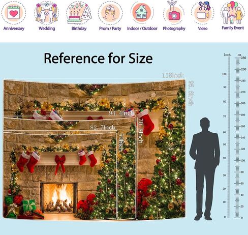 82.7"x59" Christmas Fireplace Backdrop, Fireplace Banner Background Merry Christmas Party Photoshoot Decor Xmas Winter Holiday Photography Photo Studio Props in Saudi Arabia